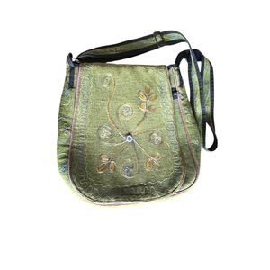 Kyber Outerwear Embroidered Shoulder Bag 13" X 12" Olive Green